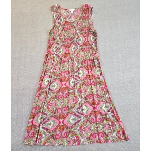 Croft & Barrow Midi Dress Large Pink Paisley Smocked Sleeveless Fit & Flare - Picture 1 of 12